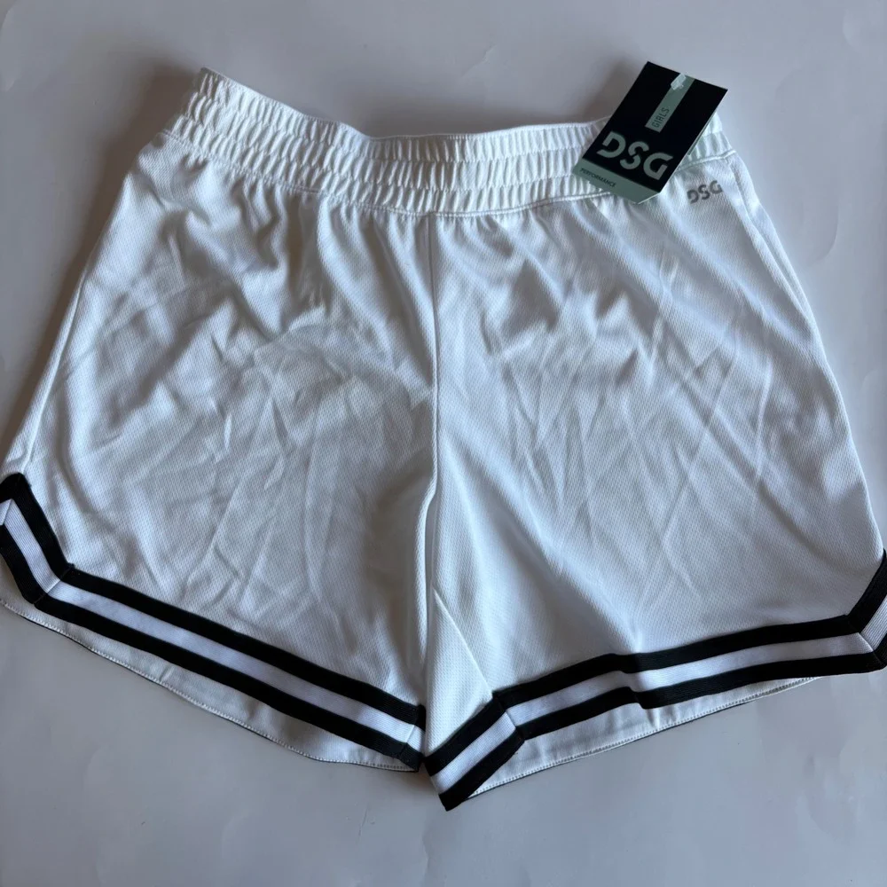 DSG Girls‎ Performance Mid Rise Shorts White Black Stripe Size XL 16 NWT